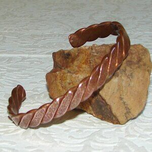 Vintage Unisex Solid Copper Twisted Rope Cuff BRACELET, Unmarked F01